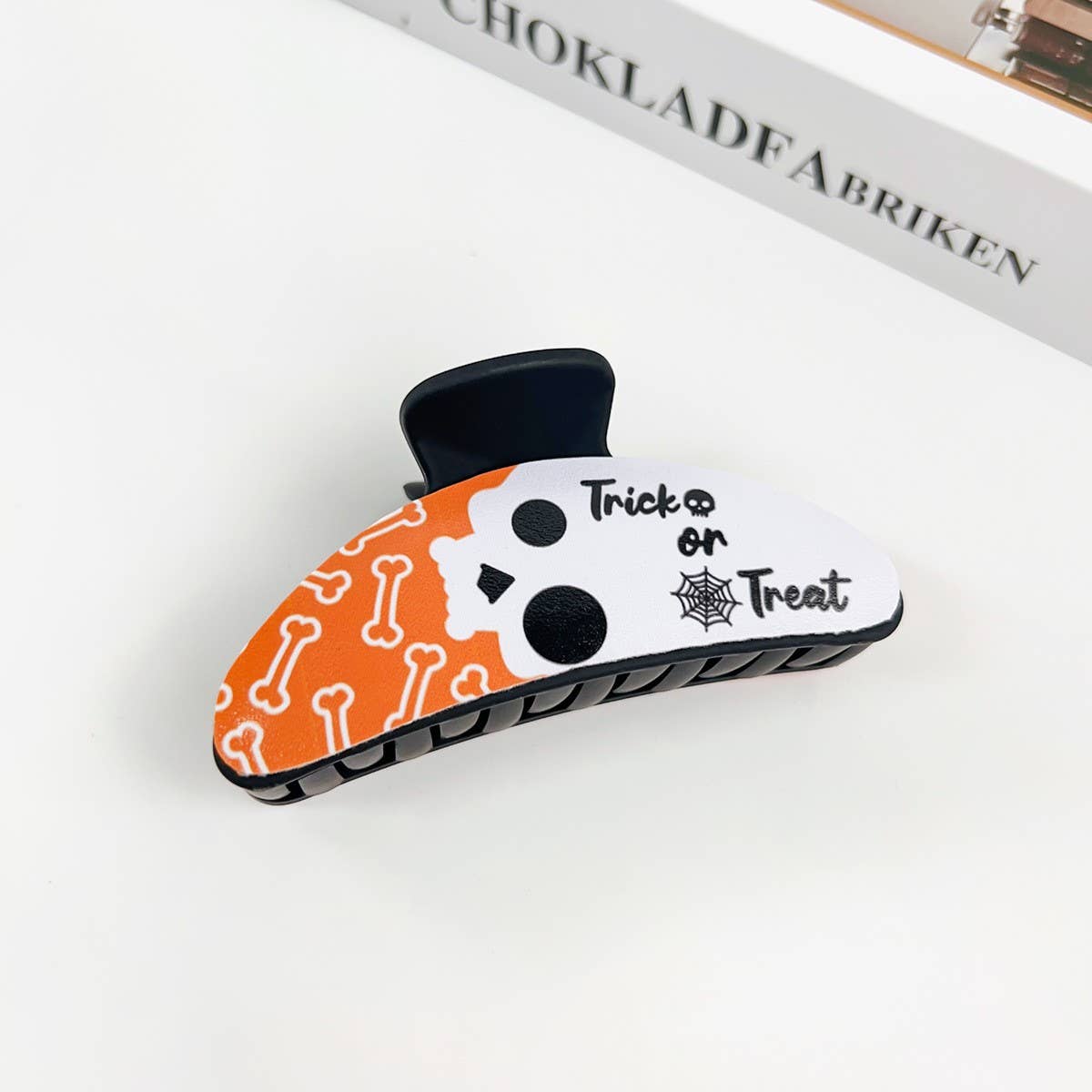 Gothic Halloween Claw Clip, Pumpkin & Ghost Design_CWAHA1443