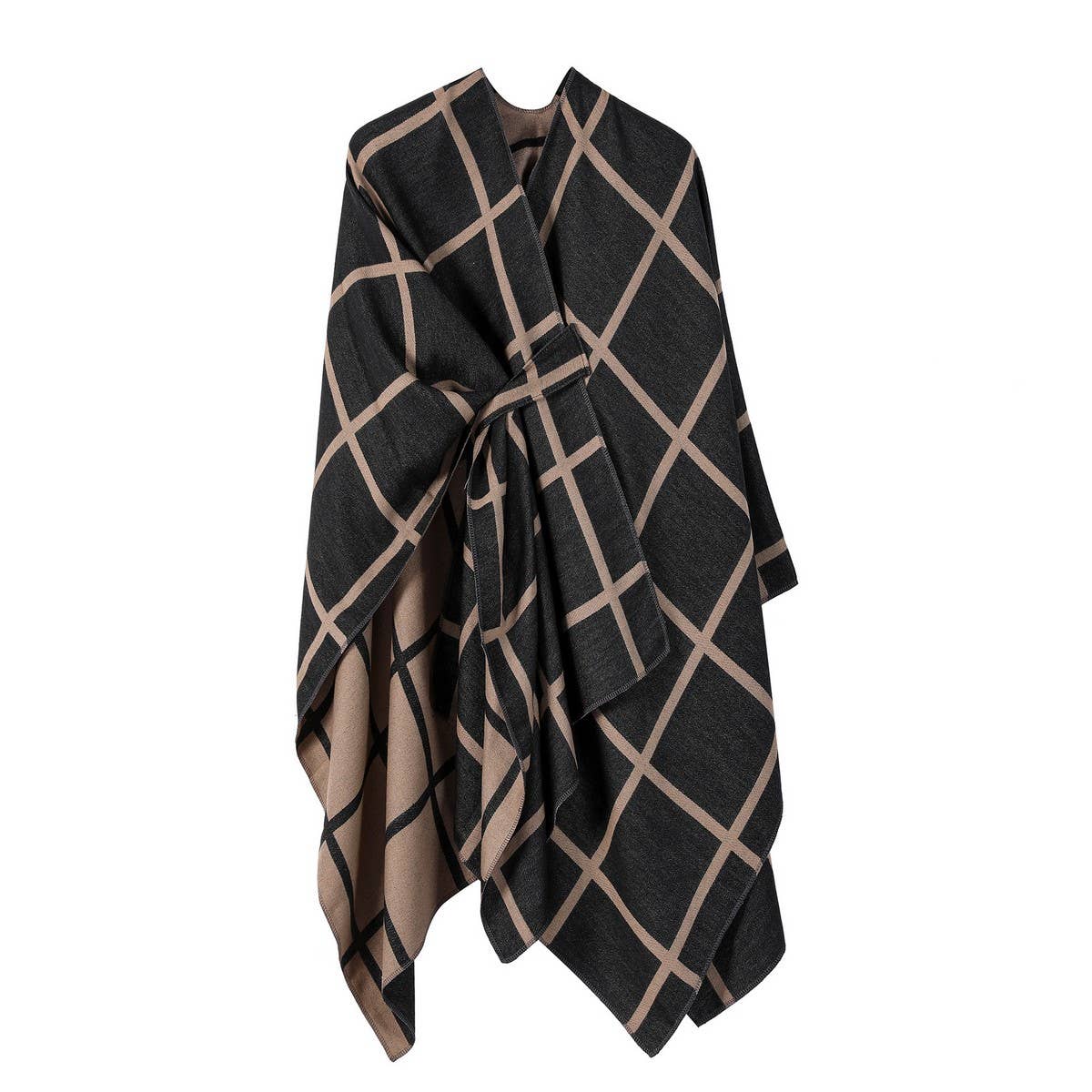 SIDE-STRAP SHAWL PLAID SLIT CAPE WARM SCARF