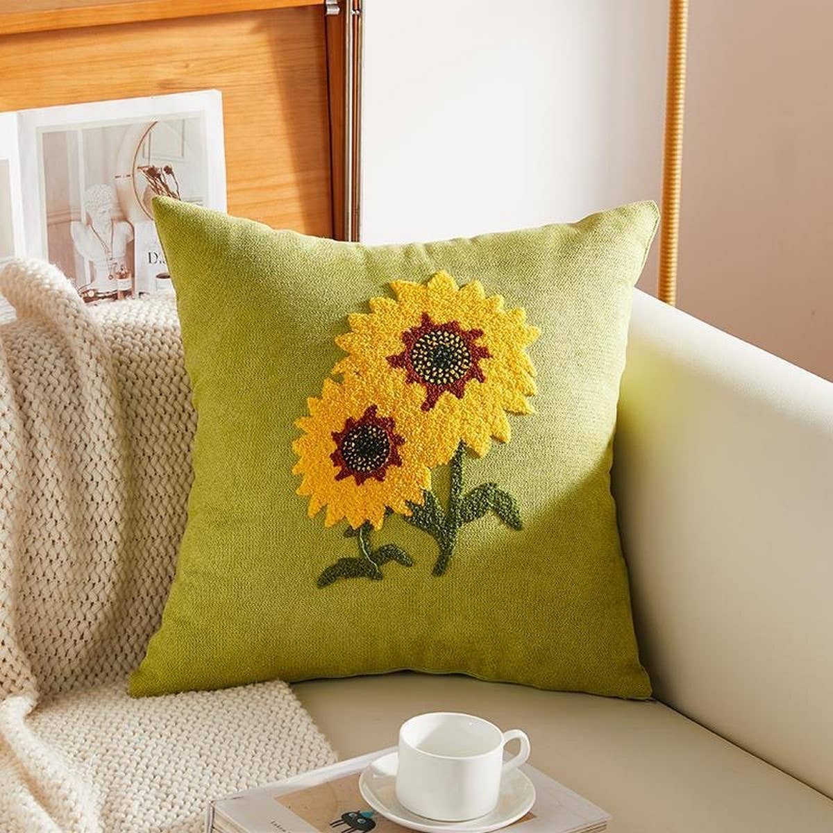 Tulip Embroidered Cute Pillow Cover for Bed & Sofa