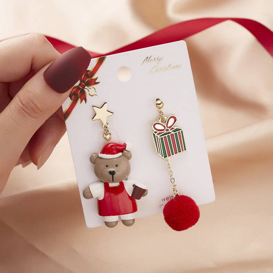 CHRISTMAS STAR BEAR GIFT IRREGULAR EARRINGS