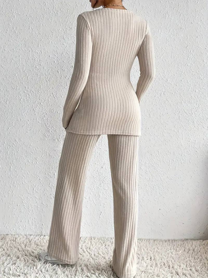 Long-sleeved loose high-waisted top pants set