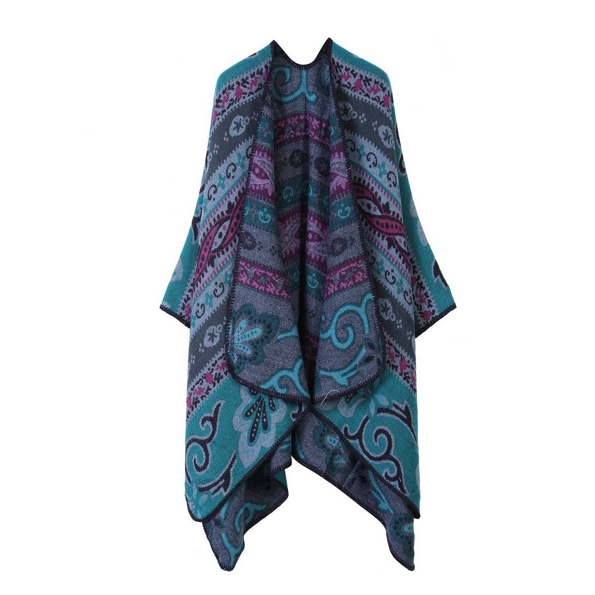 SHAWL FAUX CASHMERE JACQUARD SLIT CAPE SCARF