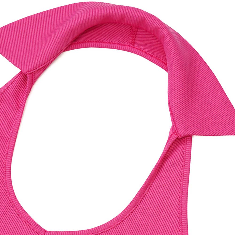 Stylish knitted pit strip lapel cropped tank top