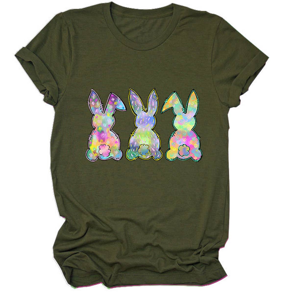 EASTER THREE BUNNIES PRINTED CREWNECK T SHIRT_CWTTS0858