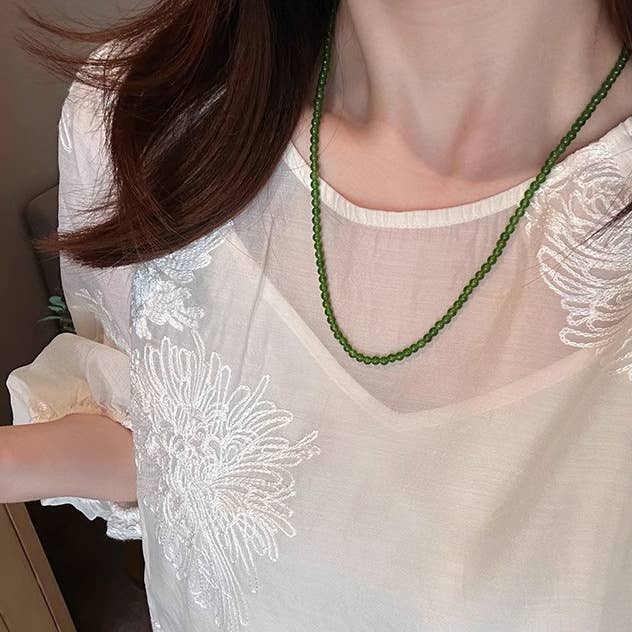 High-end green chalcedony beaded jasper necklace