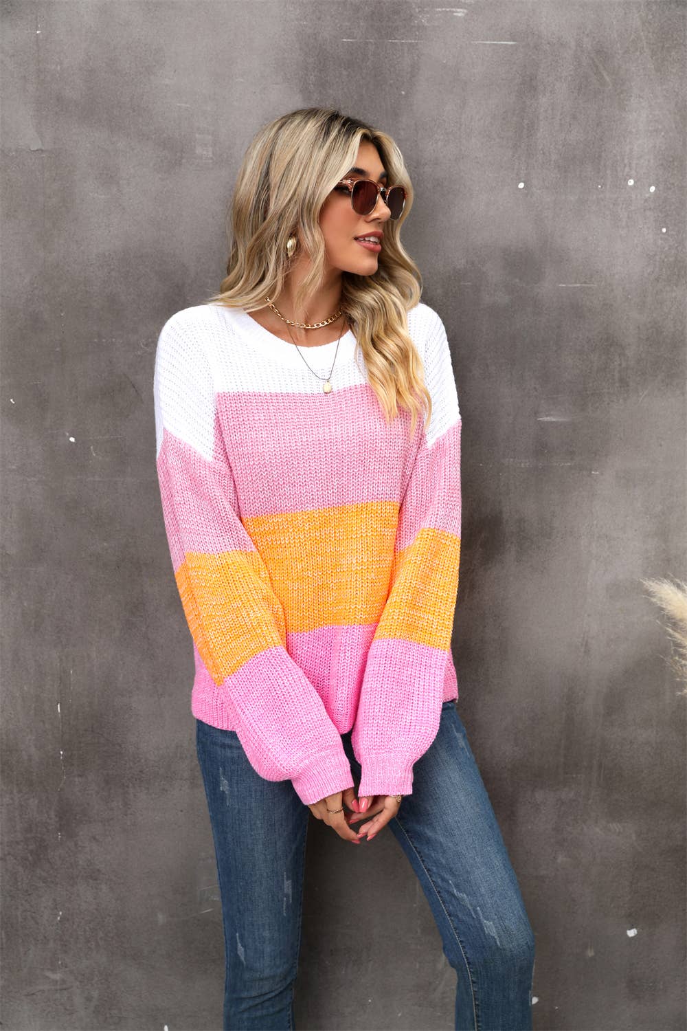 Patchwork Color Contrast Pullover Sweater