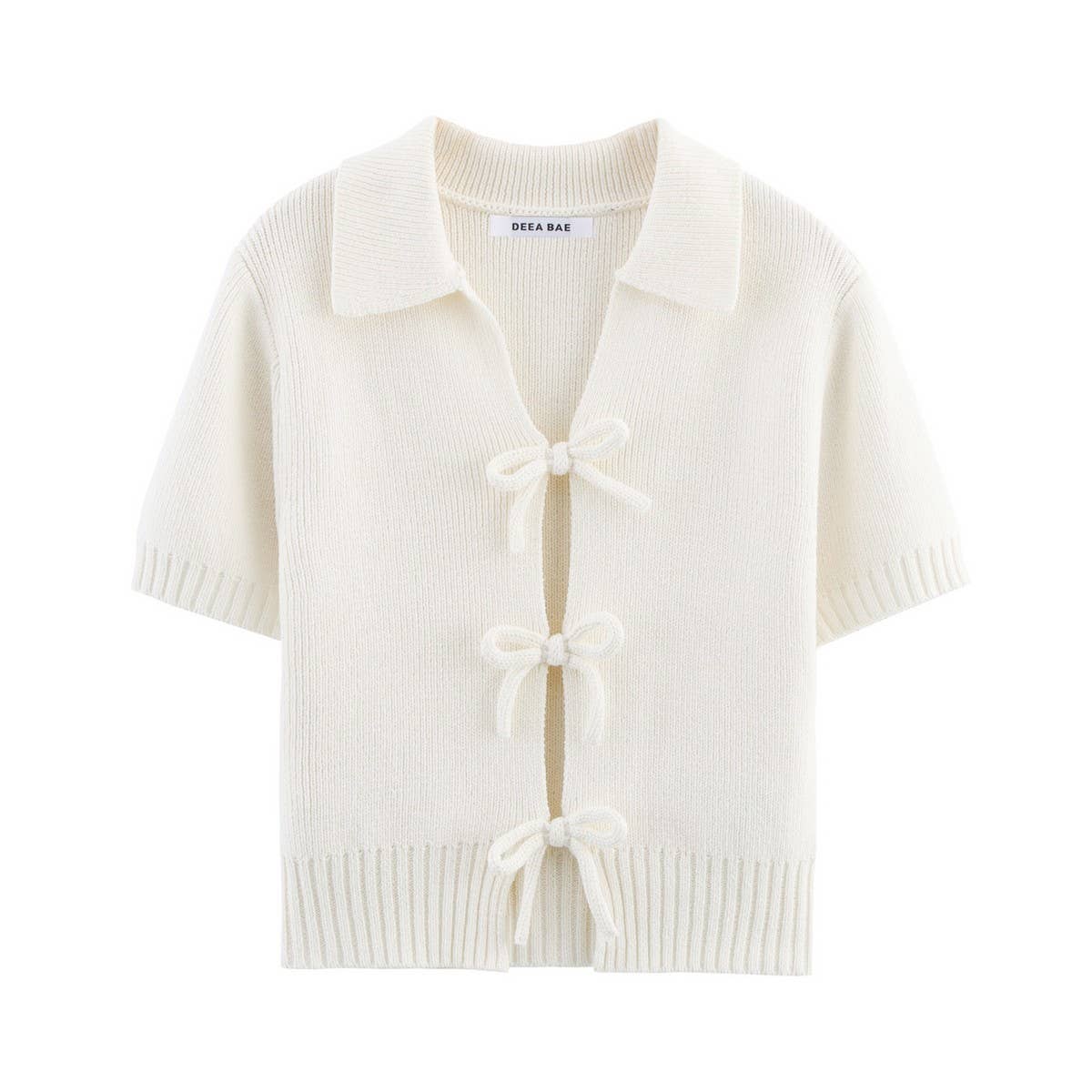 Knit Short Sleeve Top with Bow Detail