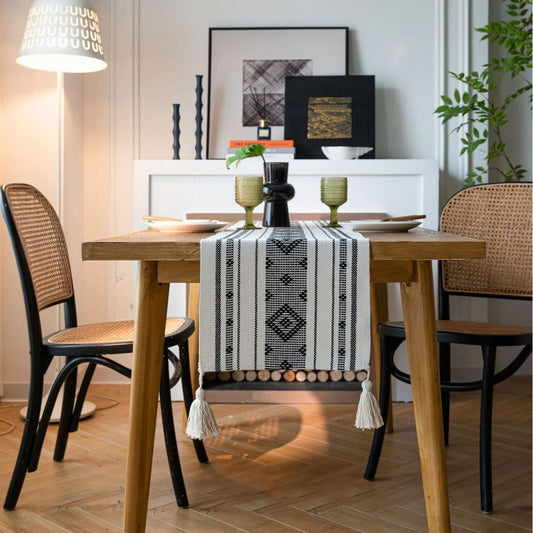 GEOMETRIC TASSEL HOLIDAY TABLE RUNNER