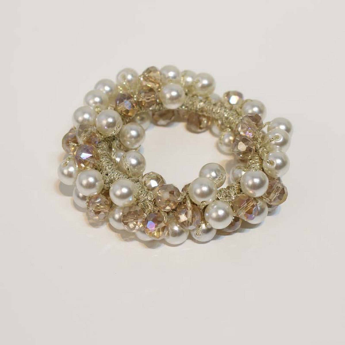 Boho Crystal Pearl Beaded Hair Tie Cute Girl Band_CWAHA6779