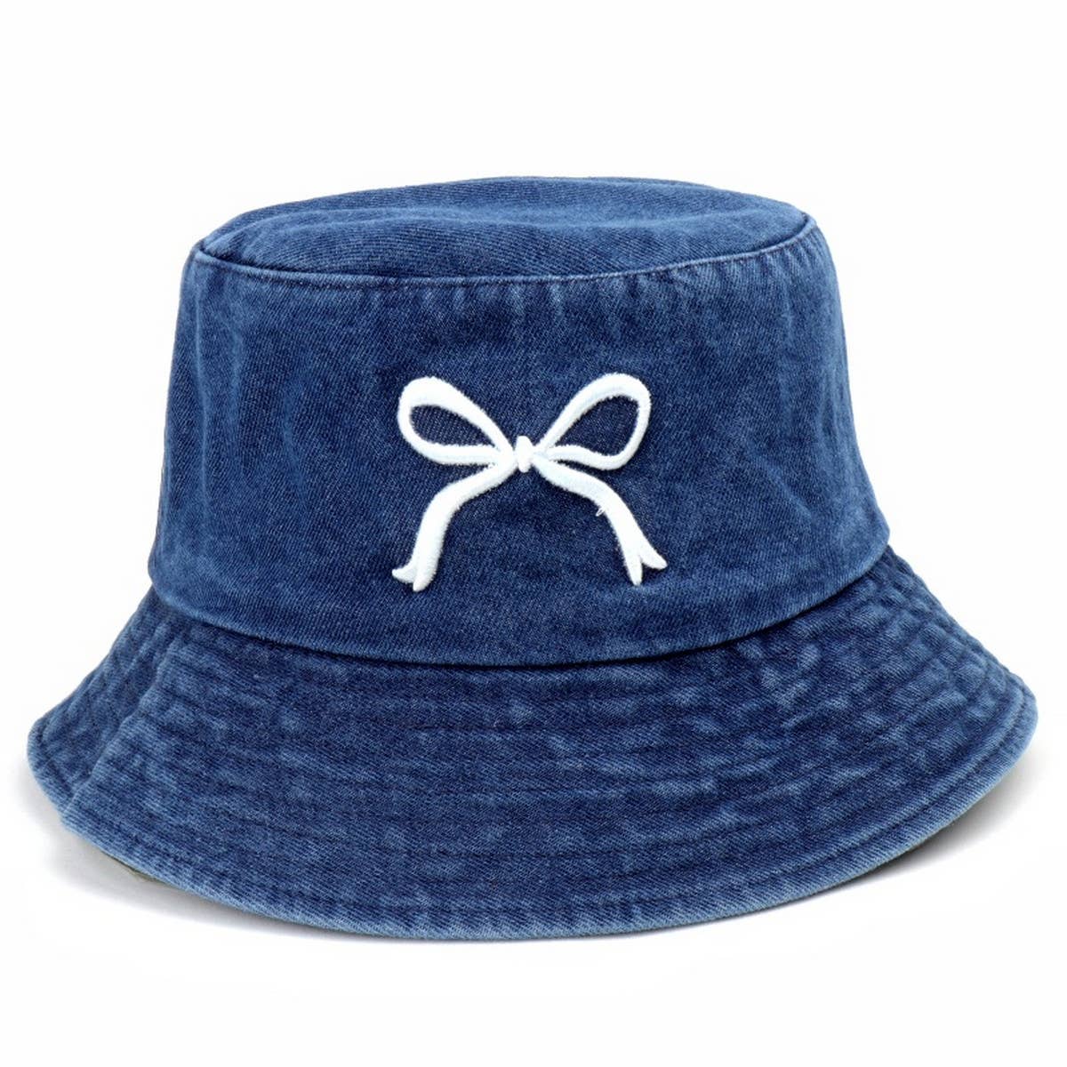 WASHED SUNSCREEN EMBROIDERED BOW BUCKET HAT_CWAH1540