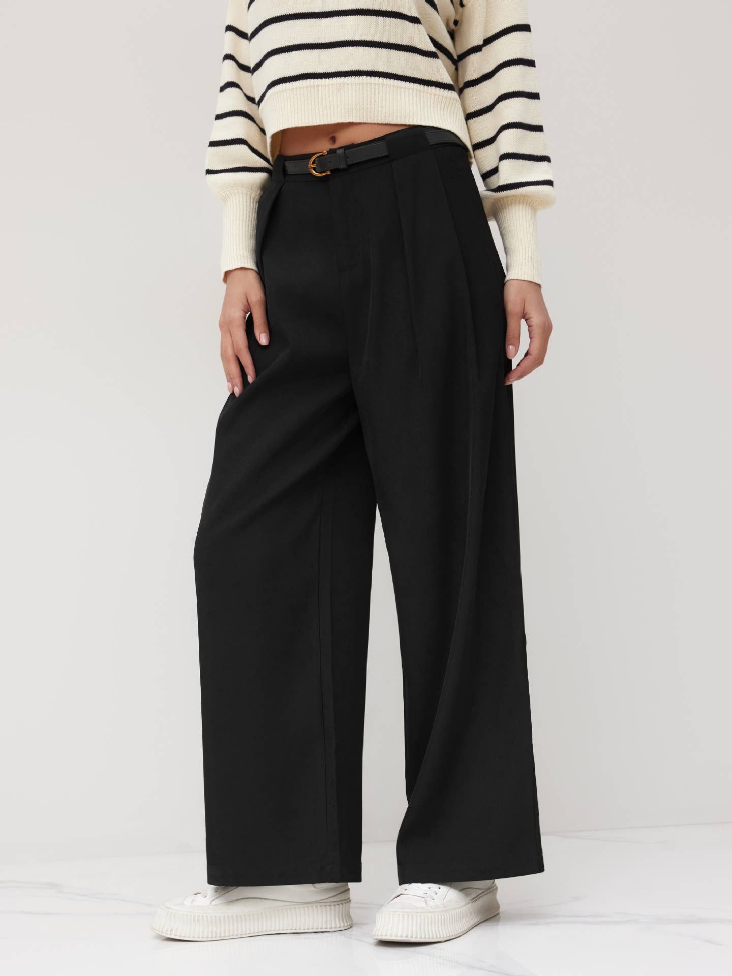 High-waisted straight-leg trousers with a belt