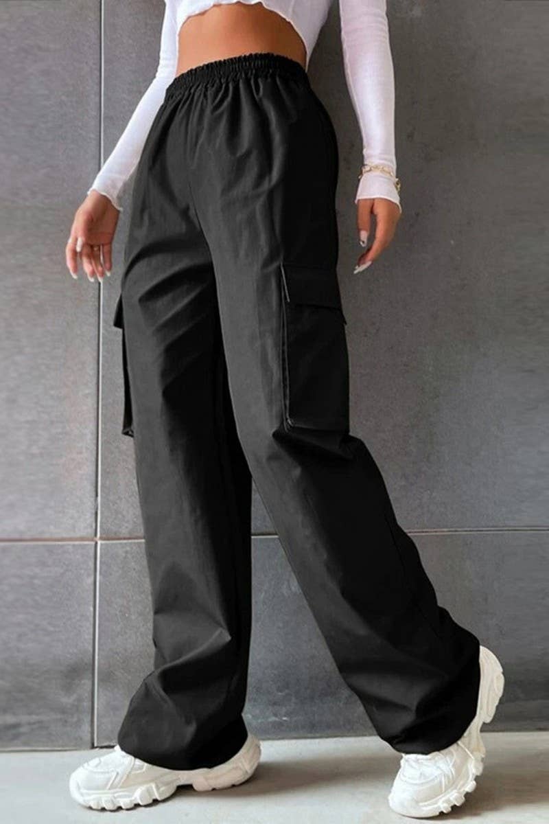Elastic high-waisted straight-leg overalls