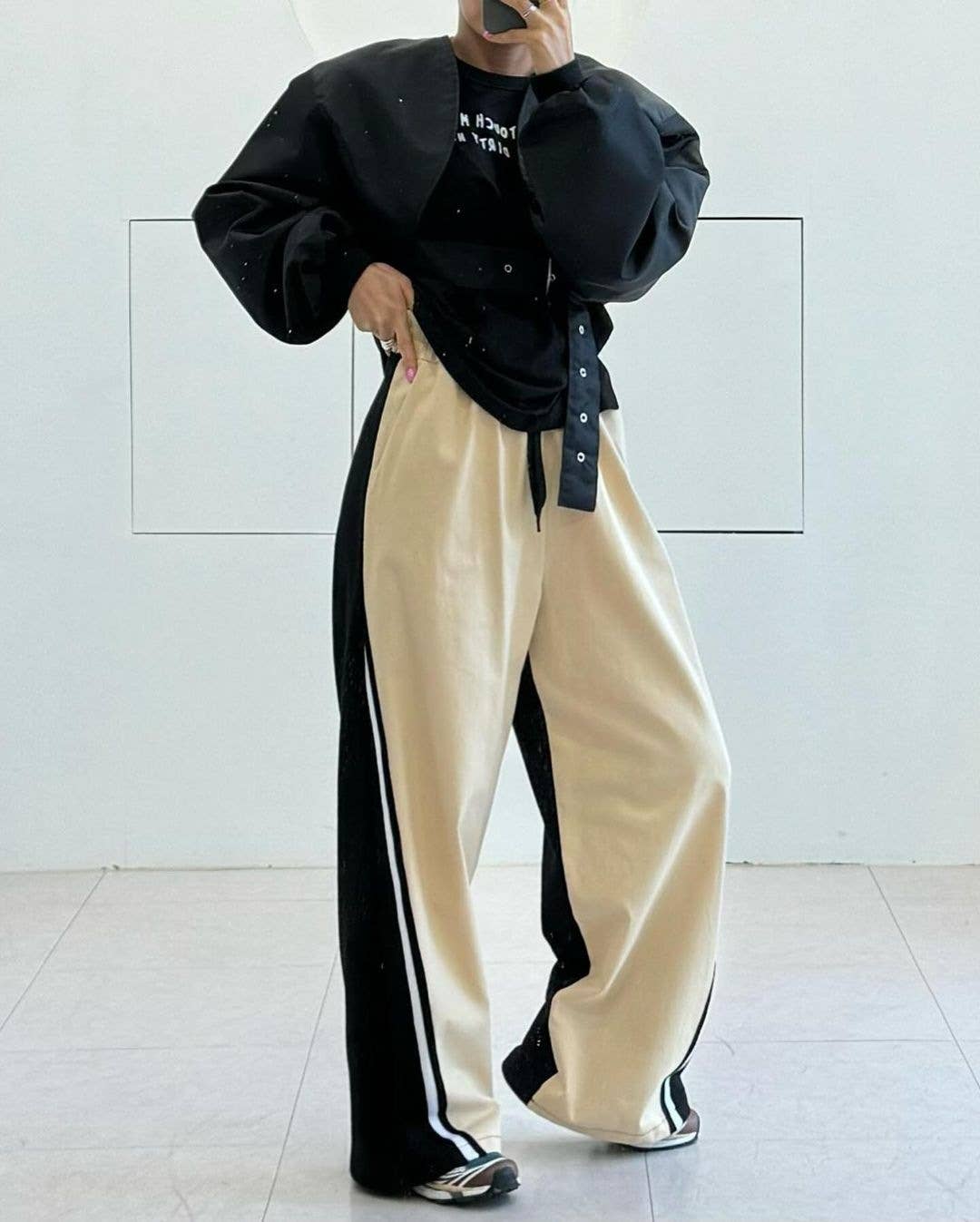 PATCHWORK ELASTIC-WAIST SPORTS SWEATPANTS