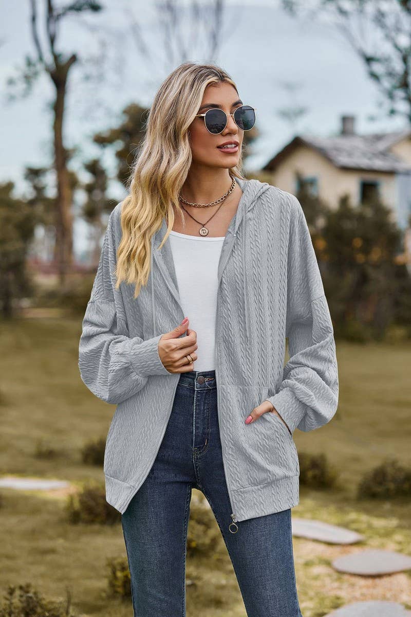 CWOCO0489_SOLID COLOR ZIPPERED MID-LENGTH HOODED COATS