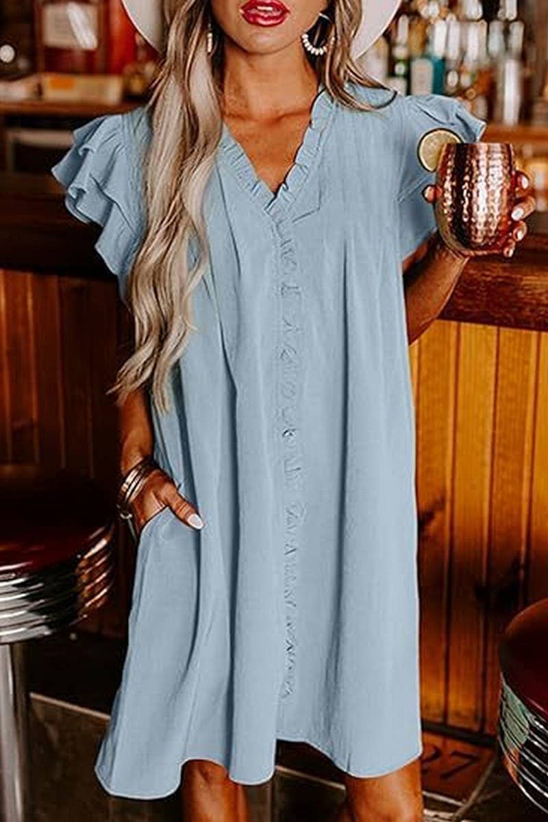 CWDSD10610_SUMMER SOLID COLOR LOOSE SHORT-SLEEVED DRESS