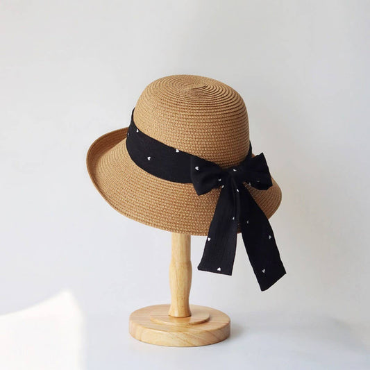 Summer women's polka dot bow straw hat_CWAH3504