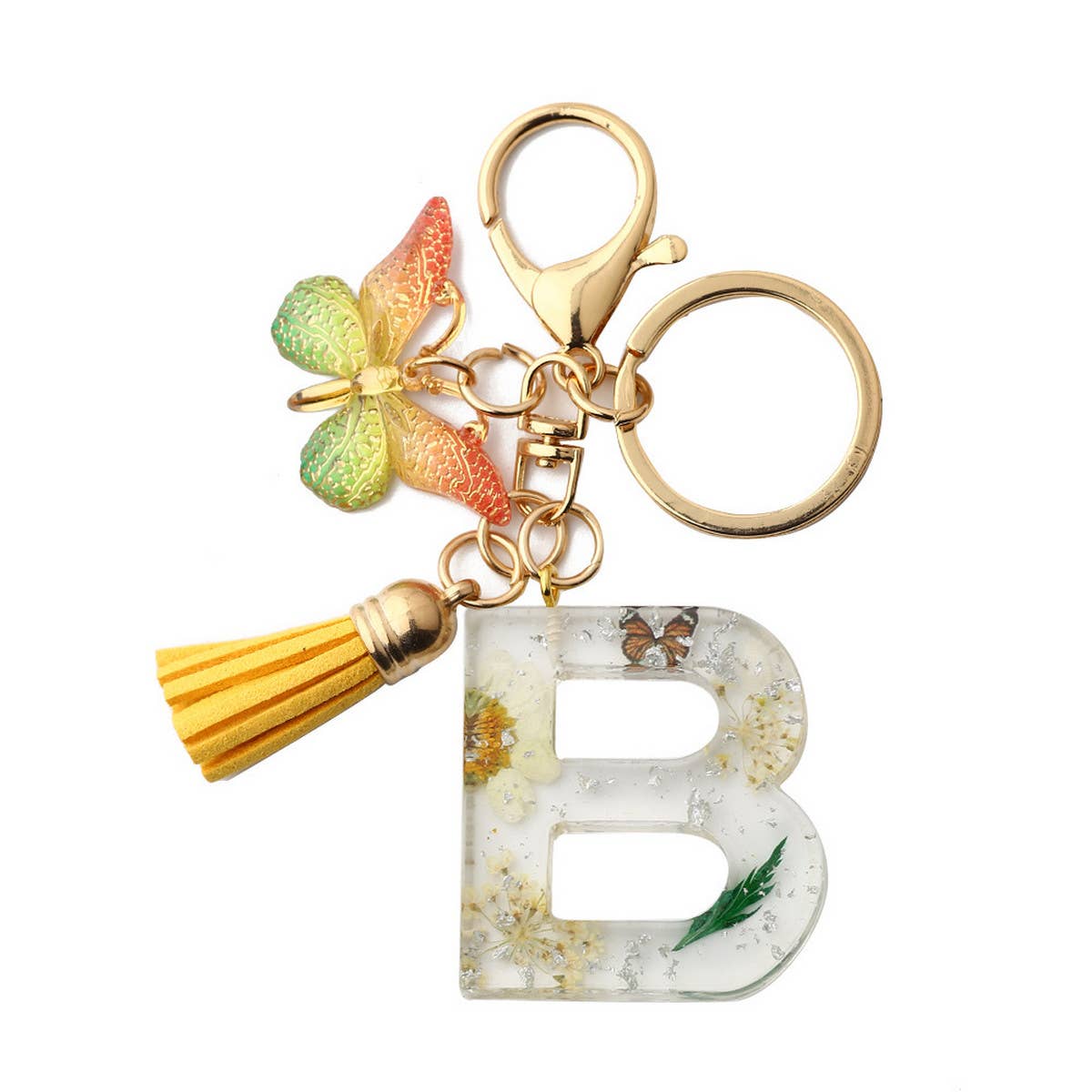 DRIED FLOWER PRINTED LETTER KEYCHAIN