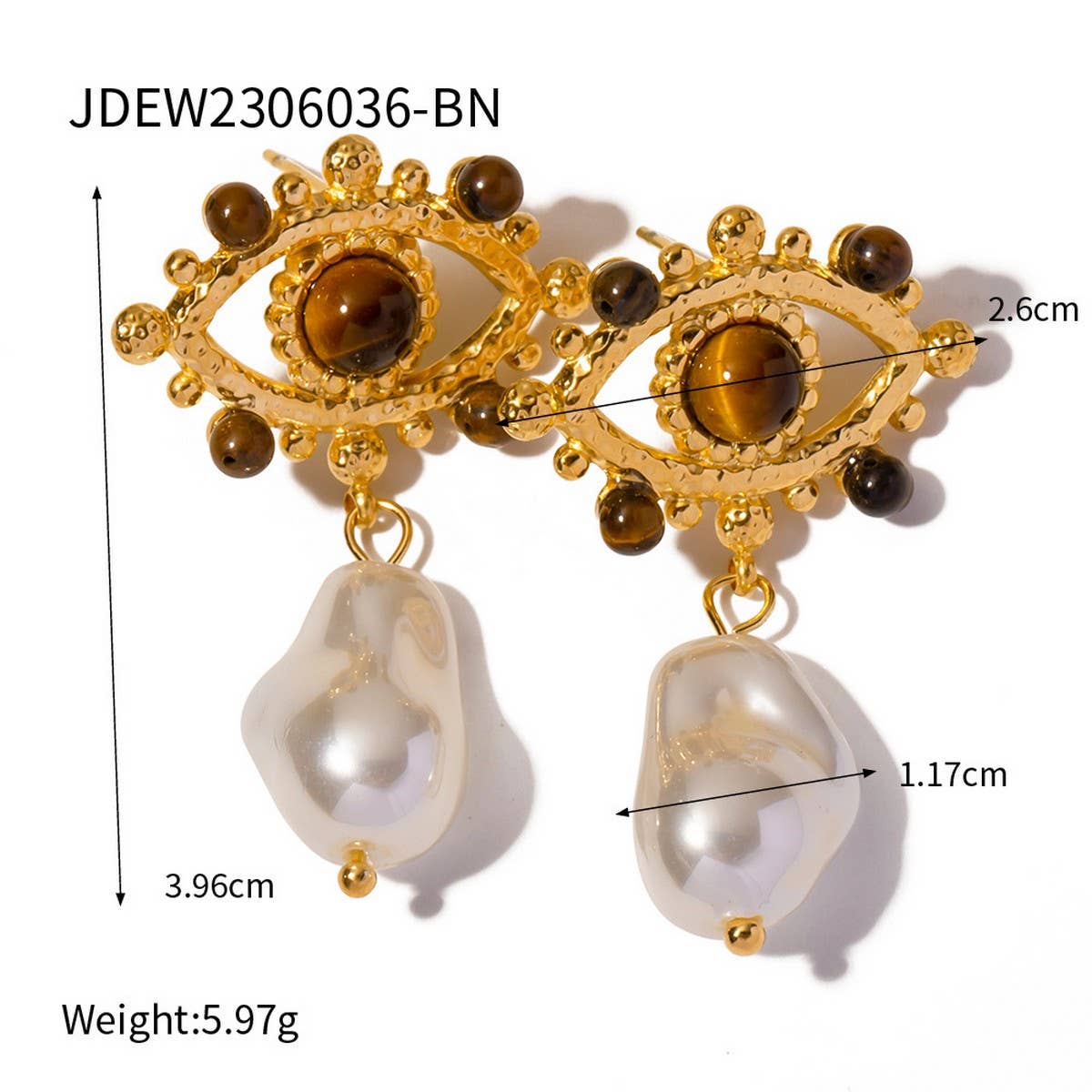 LIGHT LUXURY LACE HOLLOW TIGER EYE STONE EARRINGS
