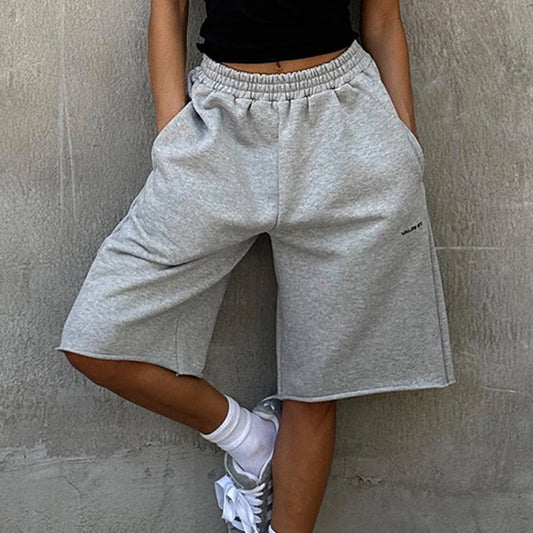 Loose and elastic waist five-inch sweatpants