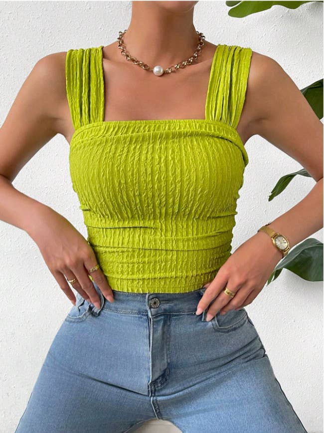 Sexy solid-color textured strapless top vest