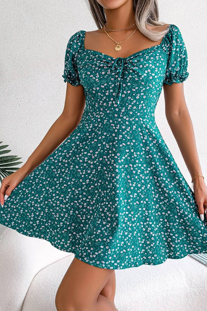 CWDSD4630_CASUAL FLARED SLEEVES FLORAL SWING DRESS