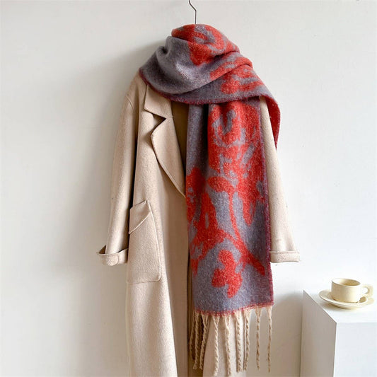 Rose Tassel Scarf - Colorblock Long Winter Wrap