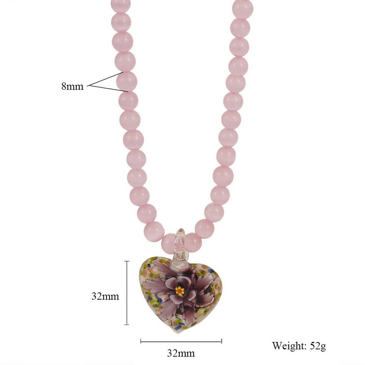 Cat??¢s Eye Glass Heart Flower Pendant Necklace_CWMM7536
