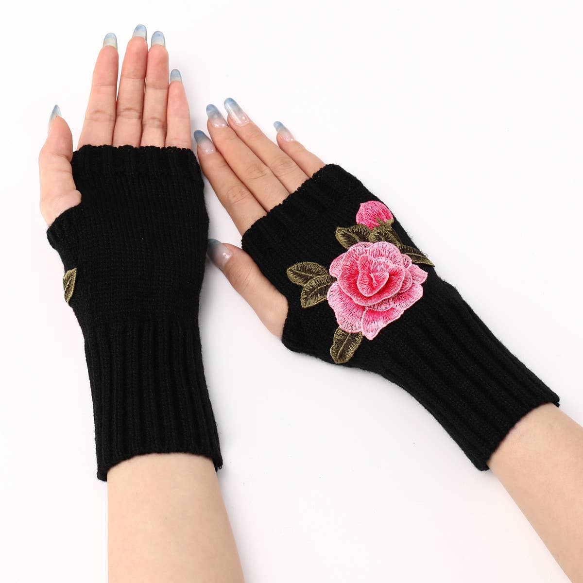 FASHION FLOWER KNITTED GLOVES_CWAG0105