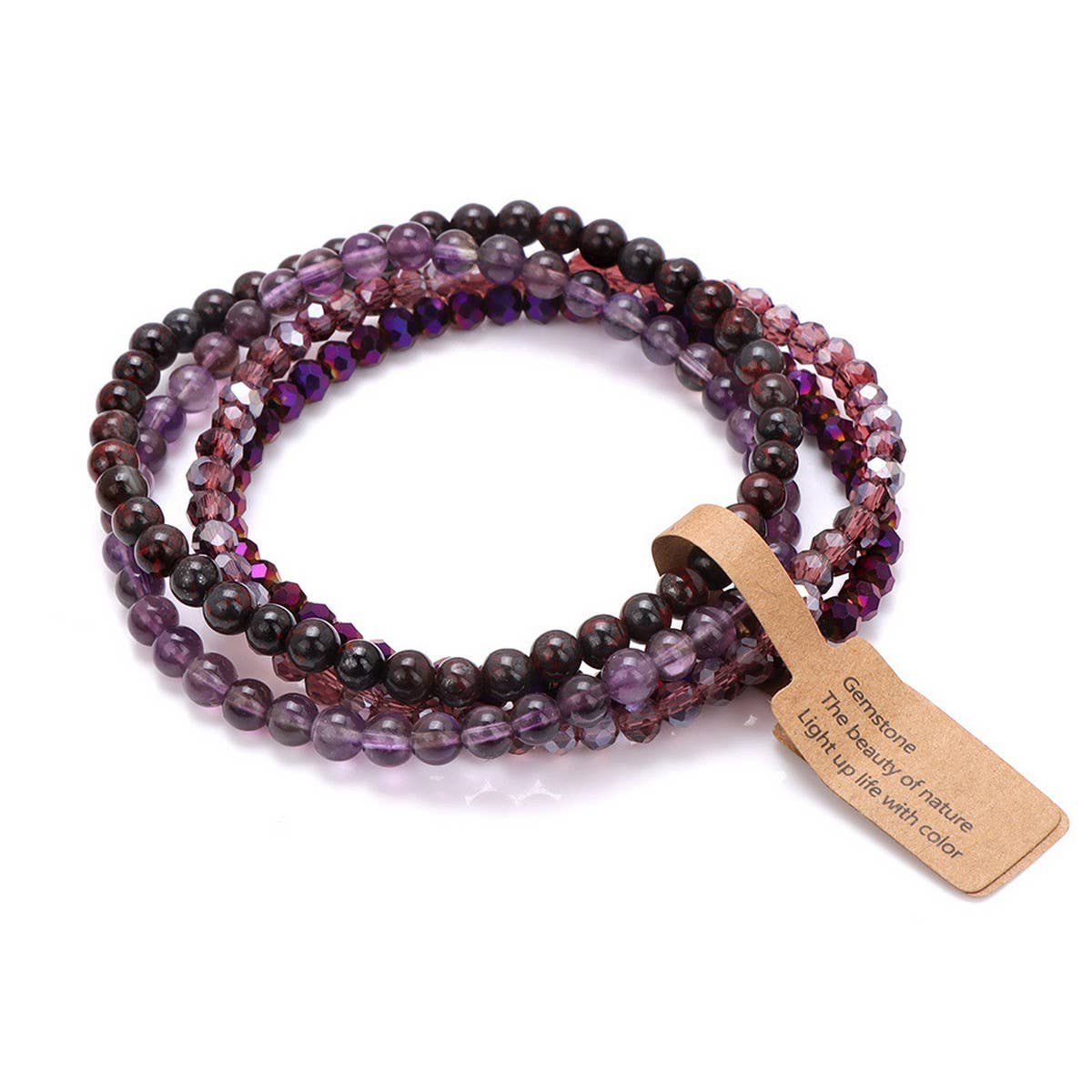 CWAJE4304_GLASS BEAD STONE BEADED FOUR-PIECE BRACELET