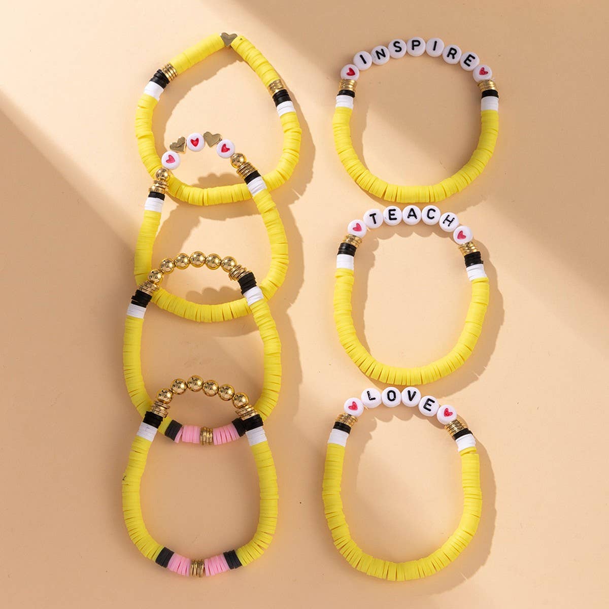 LOVE APPLE LETTER SOFT CLAY ELASTIC BRACELET SET