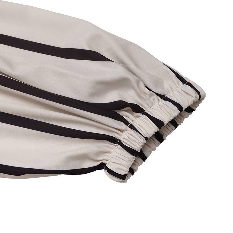 Stand-up collar long-sleeved striped shirt