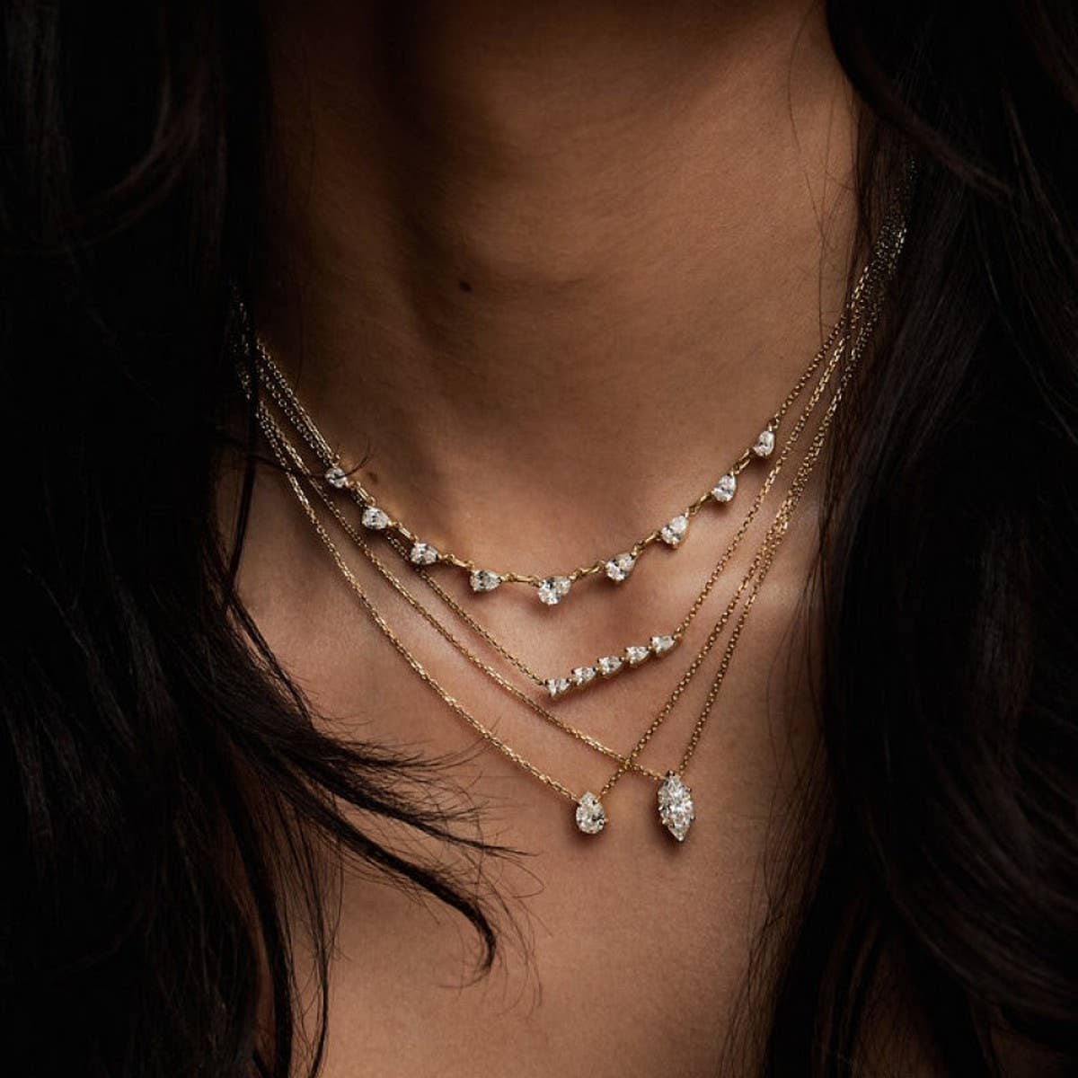 Zirconia Oval Round Pendant Necklace_CWMM5297