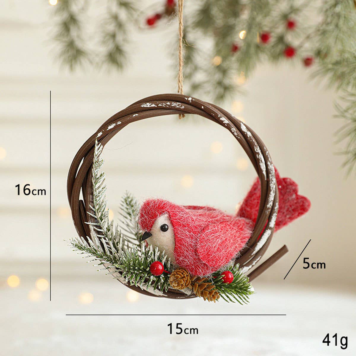 Red Felt Bird Santa Christmas Tree Hanging_CWMM9679