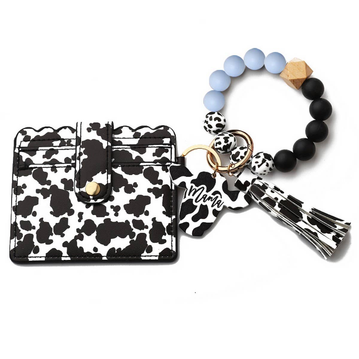 Men¡¯s Cow Print Wallet,Keychain with Silicone Beads_CWAB4994