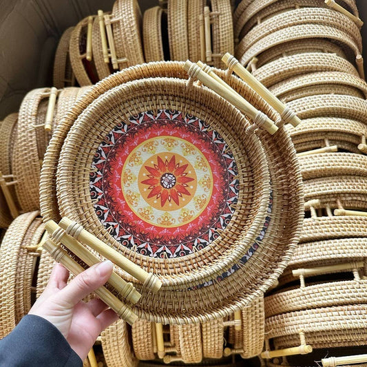 RATTAN WOVEN STORAGE BASKET ROUND TRAY_CWMM4536