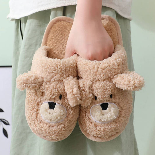 WOMEN CARTOON WARM BEAR COTTON SLIPPERS
