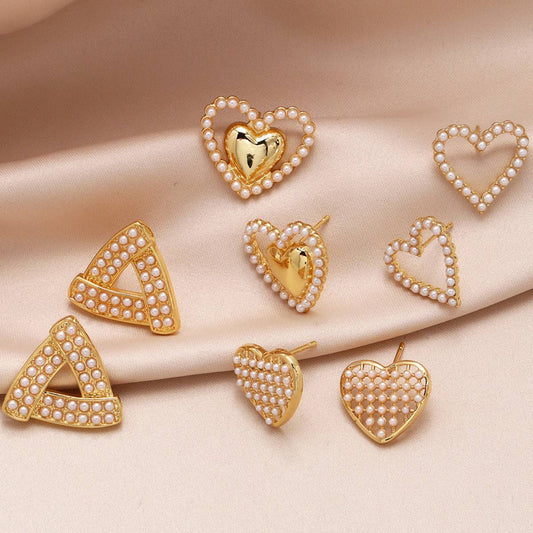 HEART SHAPED PEARL GOLD-PLATED EARRINGS