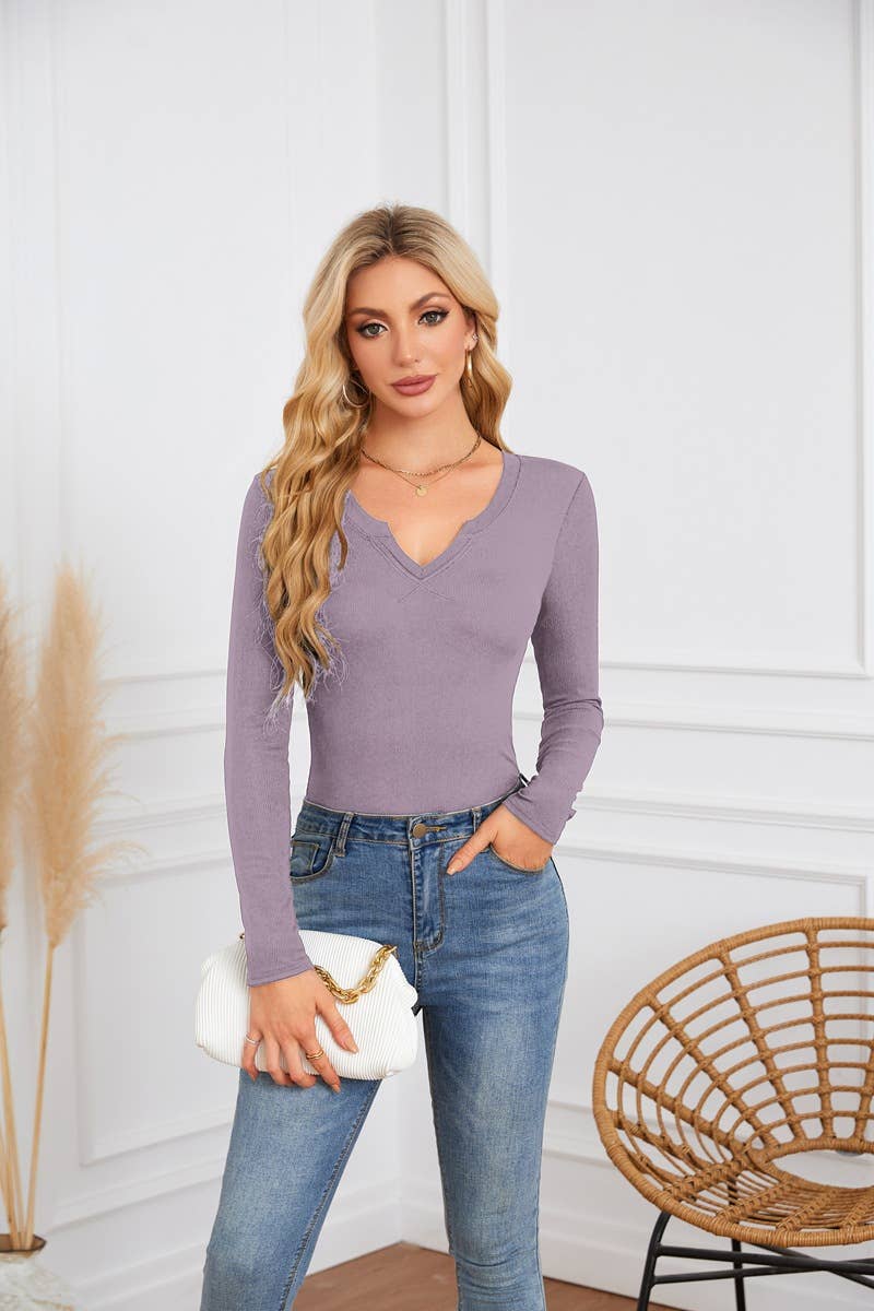 Long sleeve jumper with deep U neck and cross neckline