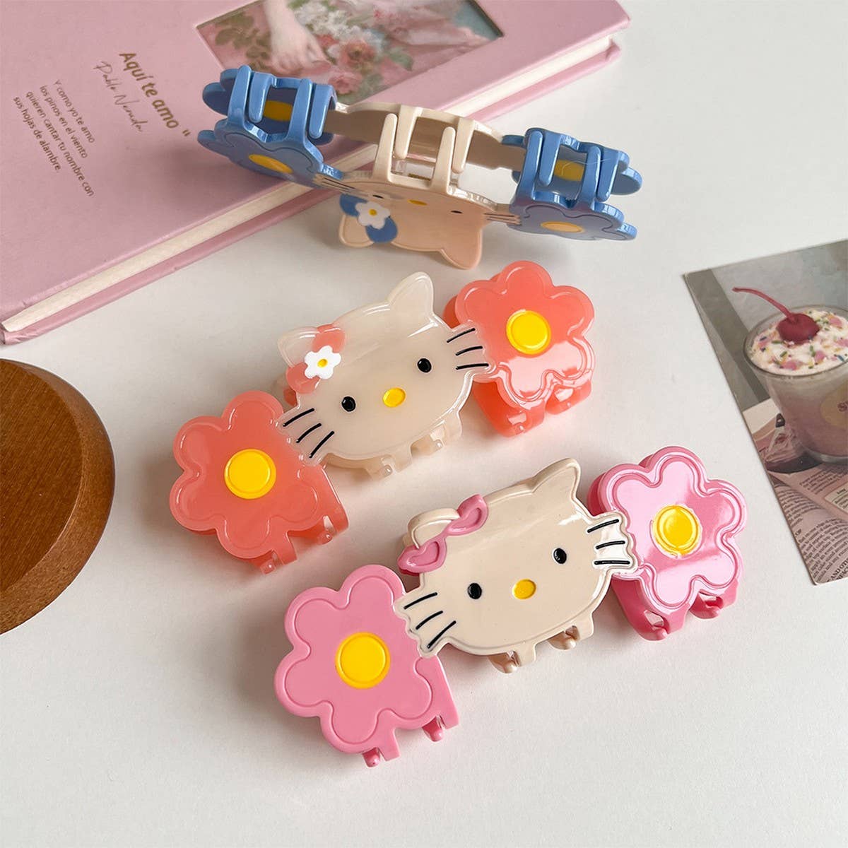 Cat & Flower Acetate Claw ??Cute Cartoon Clip_CWAHA6010