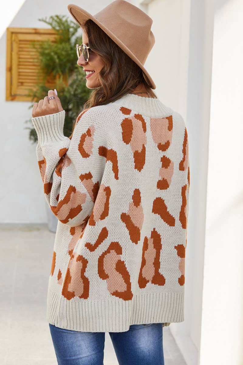 LEOPARD PRINT PULLOVER KNIT SWEATER