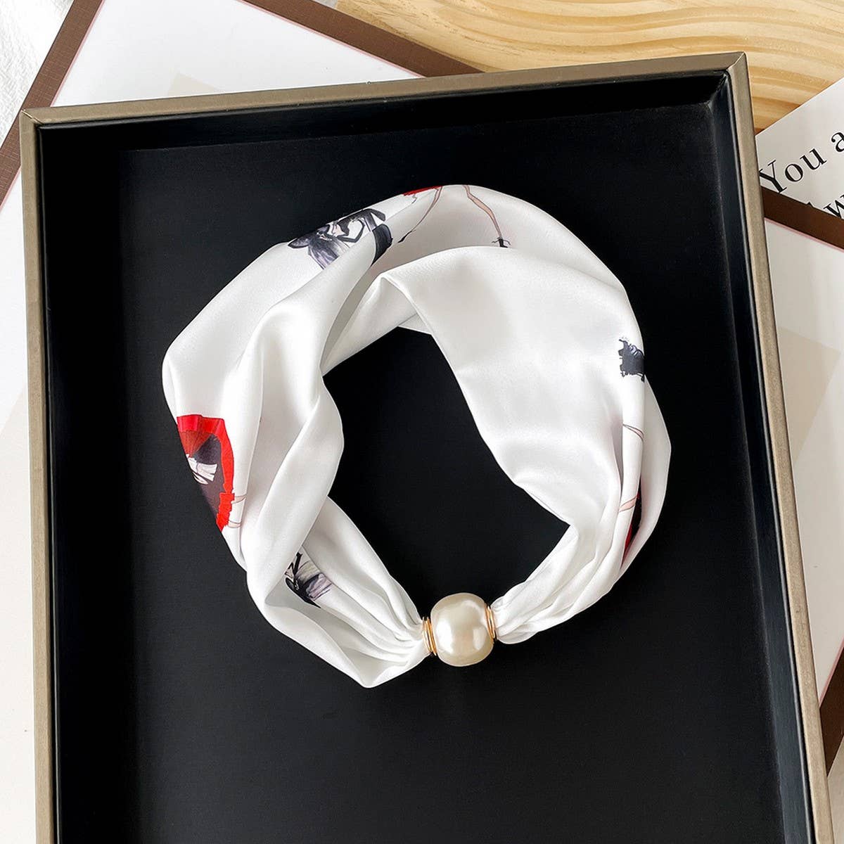 Pearl button scarf - elegant printed scarf_CWASC0821