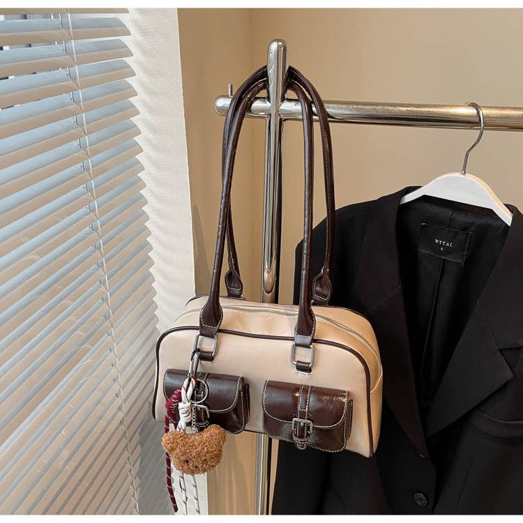 Fashionable color-blocking single-shoulder bag