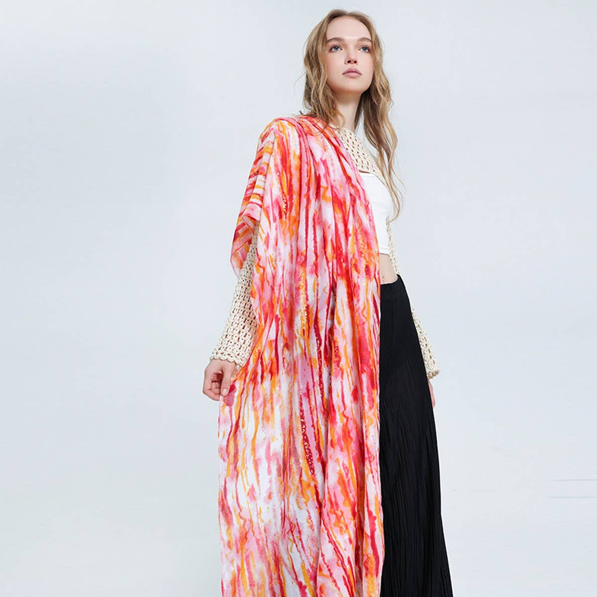 Color Line Print Scarf ? Gold Accent Beach Wrap