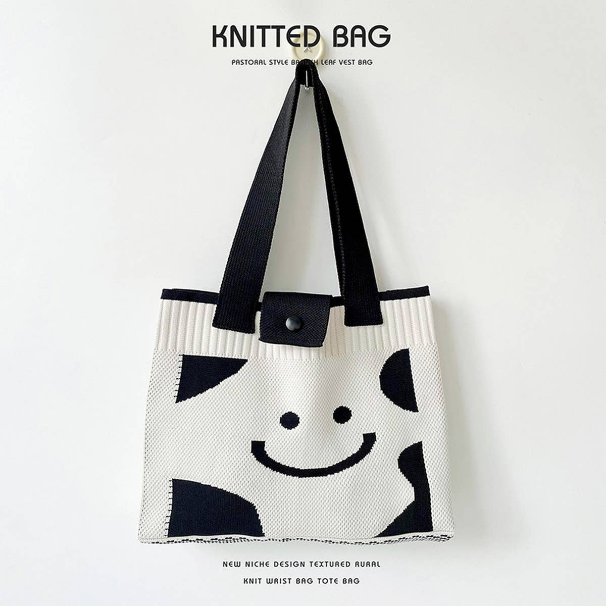 WOMEN CASUAL SMILEY KNITTED SHOULDER HANDBAG_CWAB1537