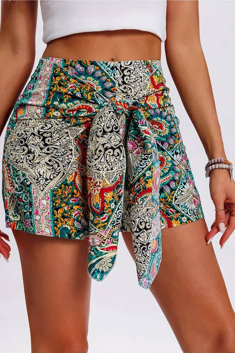 CWBSP0531_BOHEMIAN KNOT FRONT HIGH WAIST SHORTS