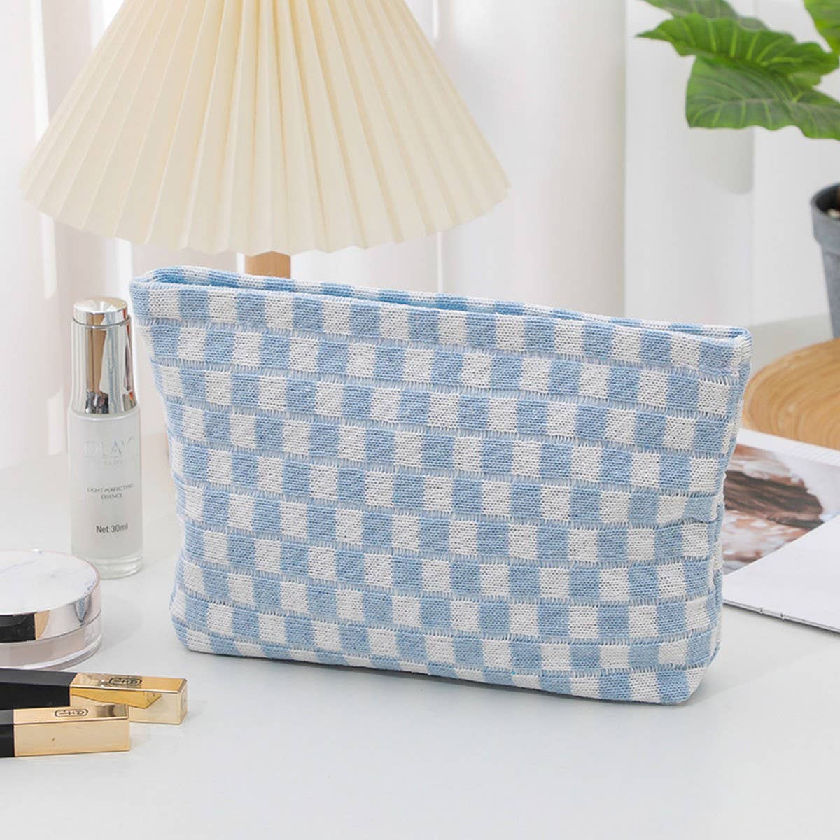 KNITTED CHECKERBOARD MAKEUP BAG PEN BAG_CWAB1210