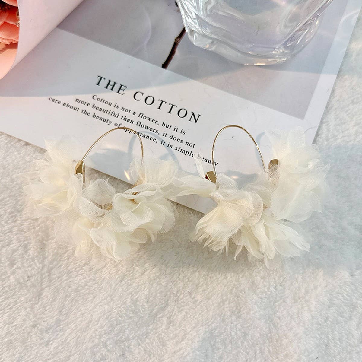 Handmade Fabric Flower V-Shape Ear Cuffs