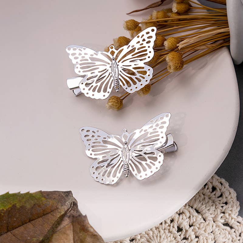 Metal solid-colored butterfly hair clips