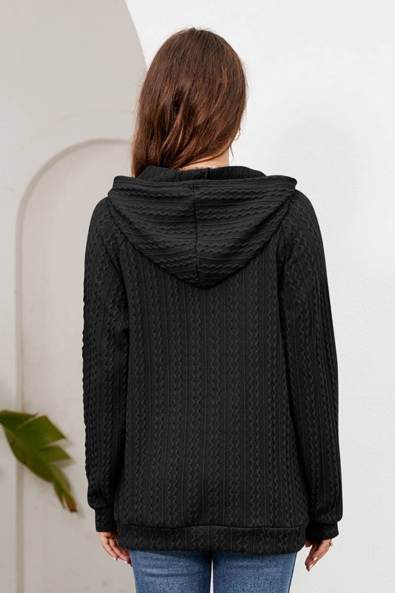 CWOHOL0983_HOODED DRAWSTRING LONG SLEEVE POCKET KNIT HOODIE