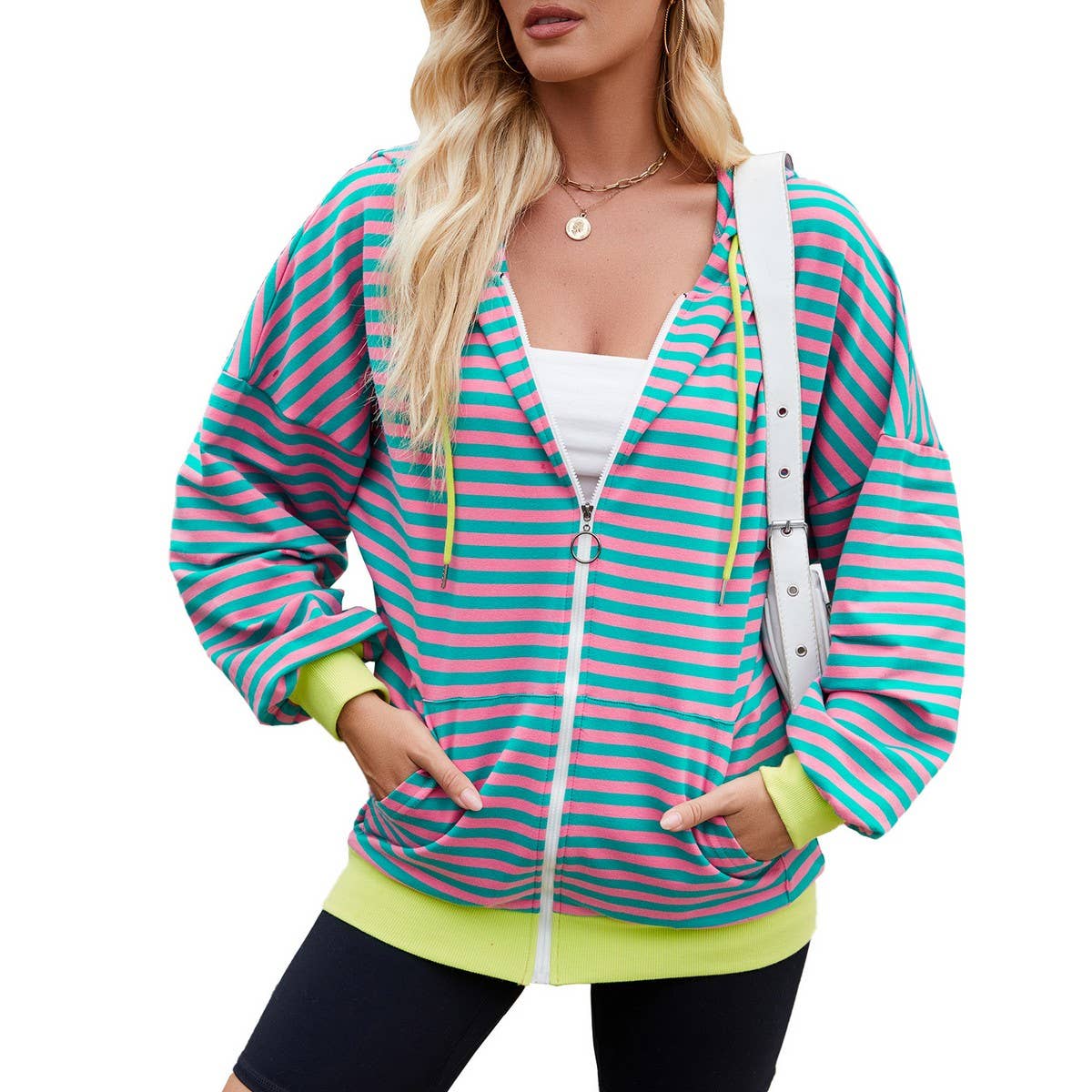 Striped hooded long-sleeved hoodie